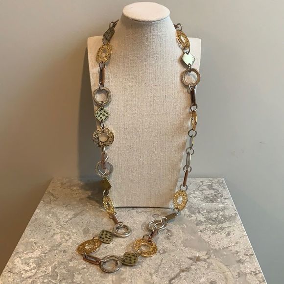 Accessories - Chunky link belt in brass, silver and copper tones with shepherd hook closure